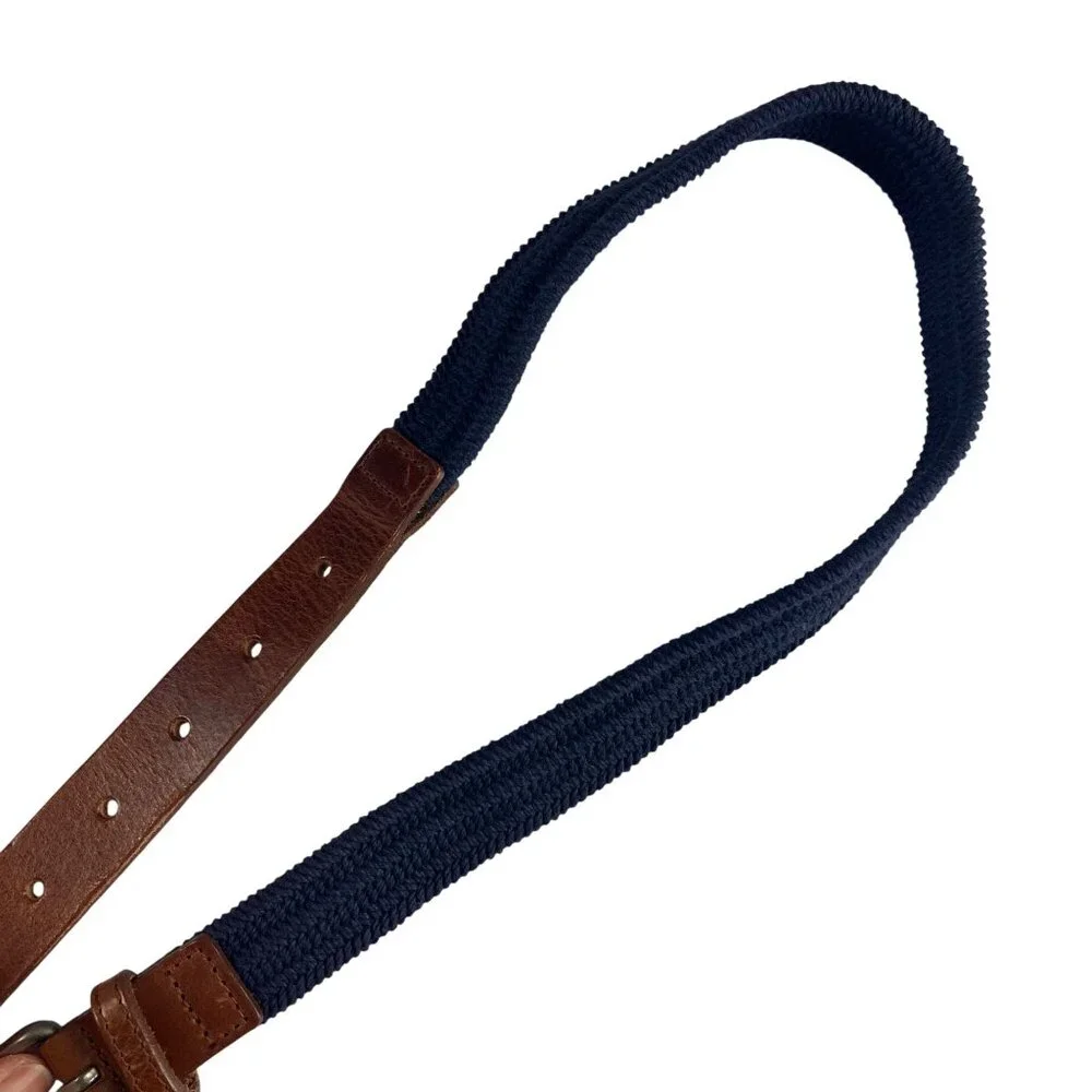 Crewcuts Navy Blue Braided Belt Boys Medium Brown Leather Ends Nickel Buckle
